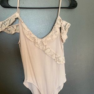 Cold shoulder with lace enhancements bodysuit